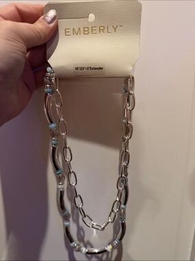Silver-Tone Necklace with Blue and Gray Beads